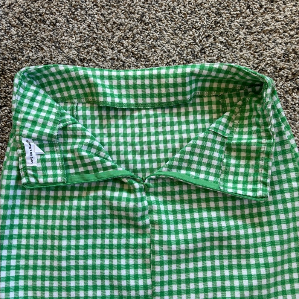 Love on a Hangar Green & White Checkered Mini Pencil Skirt Size 5 Pleats Slits - Picture 10 of 12